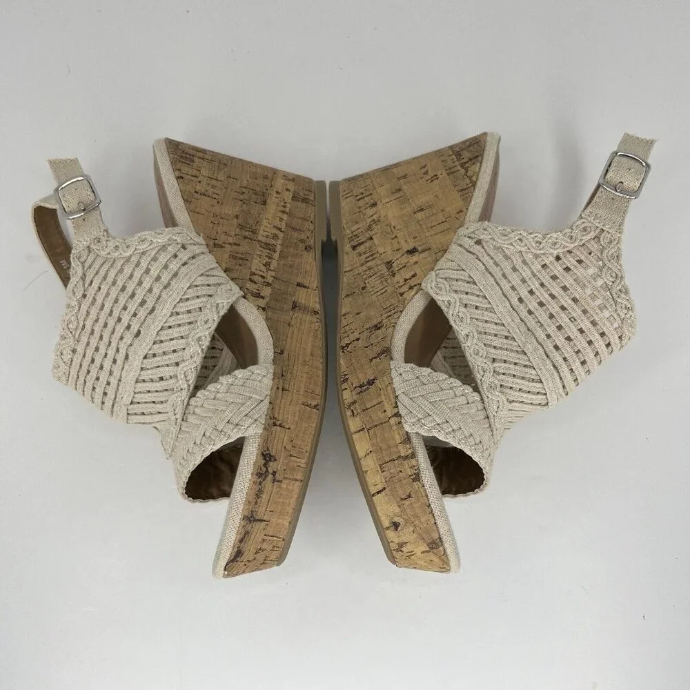Jellypop Adelie Wedge Woven Buckled Sandals Eggshell Cream Womens Size 6.5M